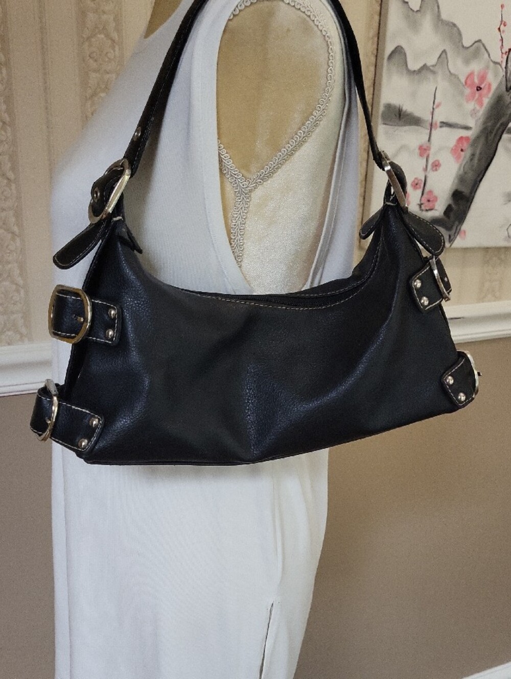 St. John's Bay Black Shoulder Bag with Silver Buckle Accents - Picture 2 of 12